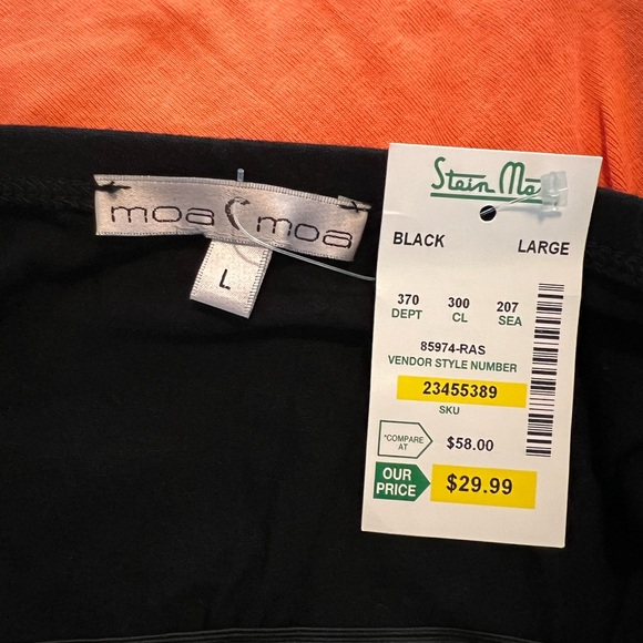 Moa Moa Black flowing top with rhinestone neck detail. NWT. Size large. - Picture 3 of 4